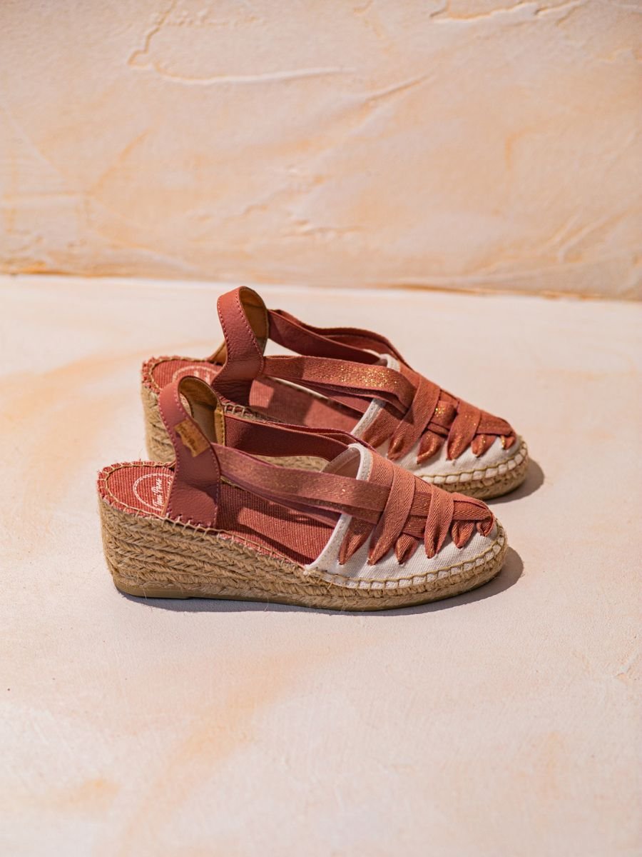 Alpargata en algodón crudo con cuña y cintas | TRACY-CZ